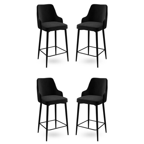 Set scaune  de bar 4 piese, Charlotte, Enox, Metal, Negru