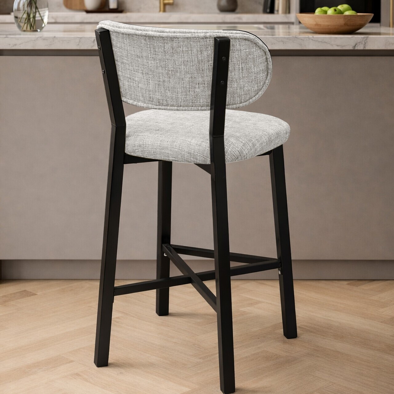 Scaun de bar, Hanah Home, Luna, 42x100x45 cm, Fier/Poliester/In, Crem — imaginea 4