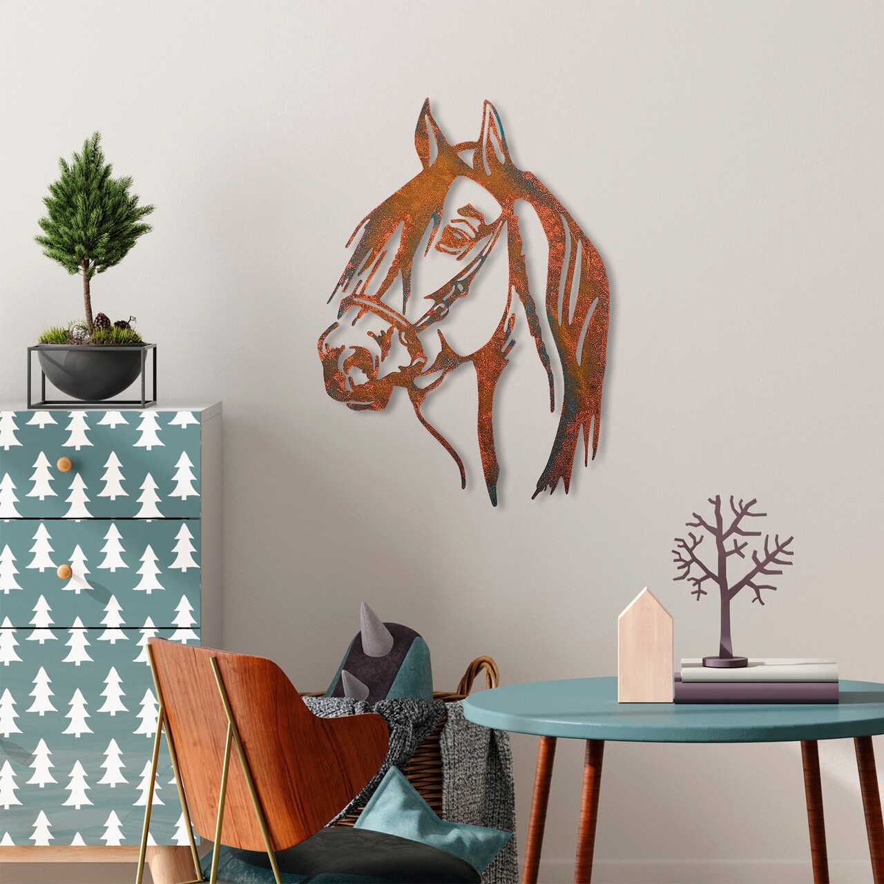 Decoratiune de perete, Horse, Metal, 38 x 53 cm, Multicolor - 2 | YEO