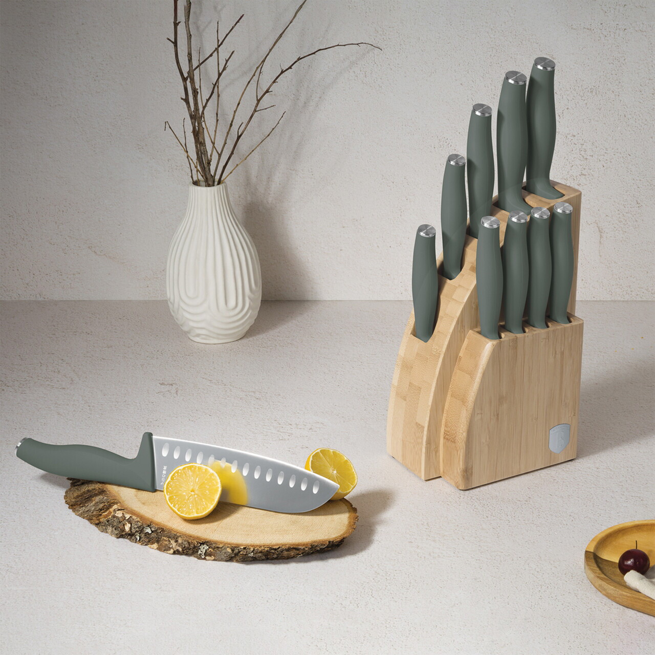 Set 9 cutite cu suport Berlinger Haus, Matte Green, inox/bambus, verde mat/natur - imagine 11