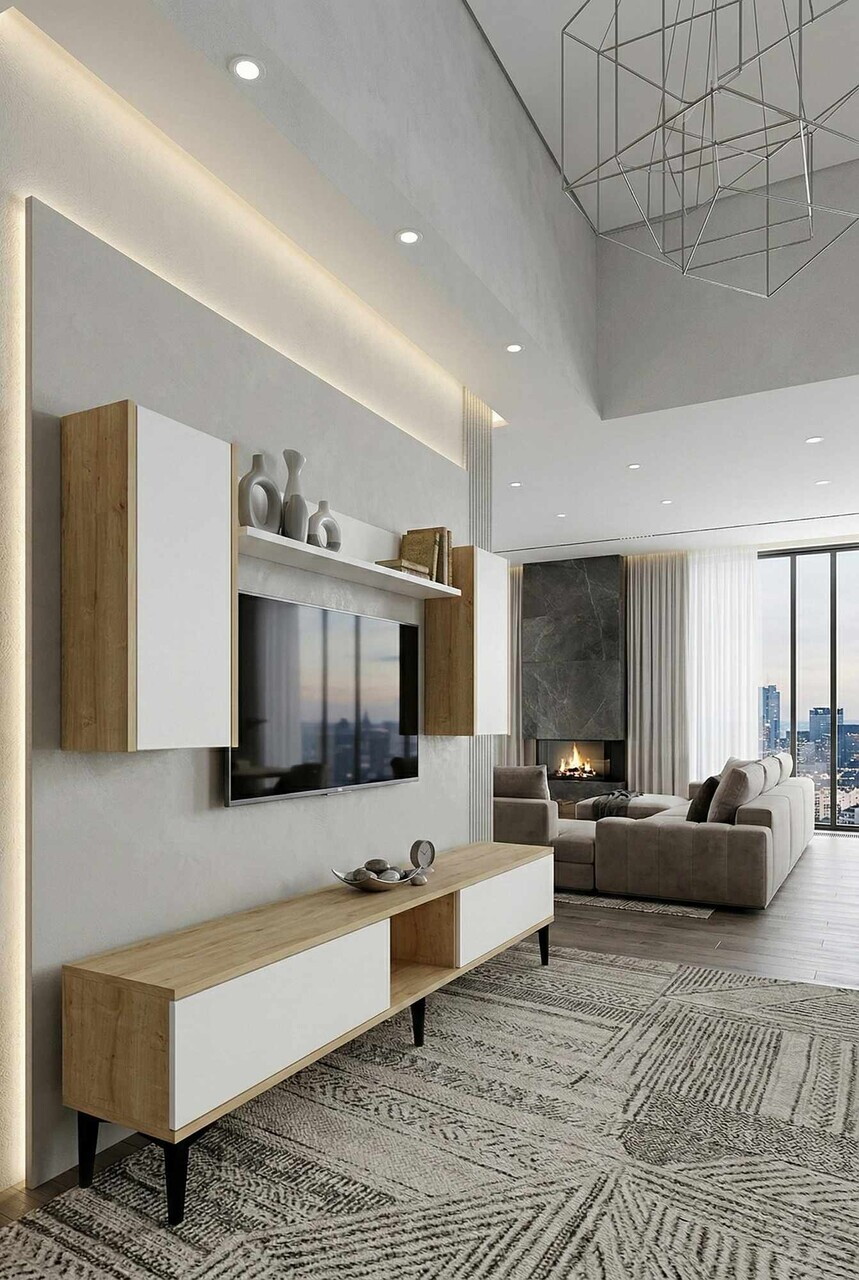 Comoda TV, Hanah Home, Didema 150, 150x40.5x30 cm, Stejar Safir / Alb — imaginea 3