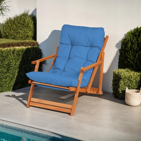 Scaun de gradina, Meya Dekor, My008, 50x81x50 cm, Lemn de fag, Albastru / Natural