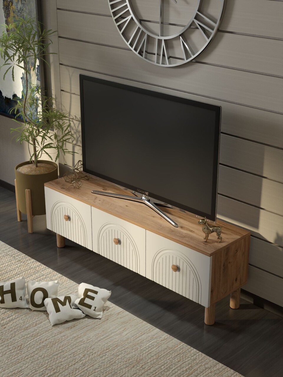Comoda TV, Hanah Home, Bellora 135, 135x47x35 cm, PAL, Pin Atlantic / Alb - view 4
