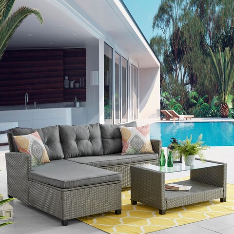 Set Mobilier Gradina/terasa, Coltar 2 Piese + Masuta, Asther, L.207 L.119 H.76 Cm, Otel, Gri