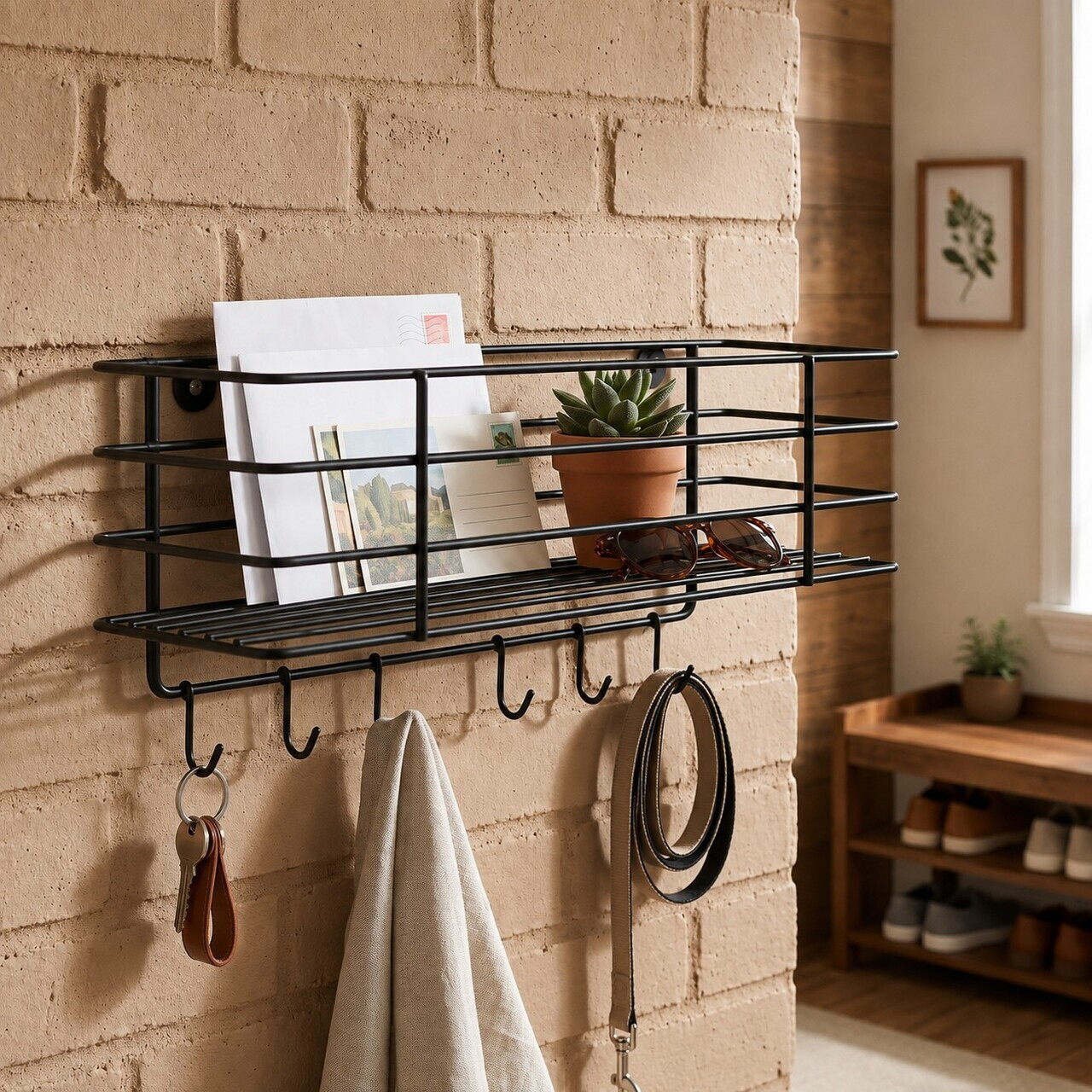 Raft de perete, Hanah Home, Bark, 34x19x12 cm, Negru