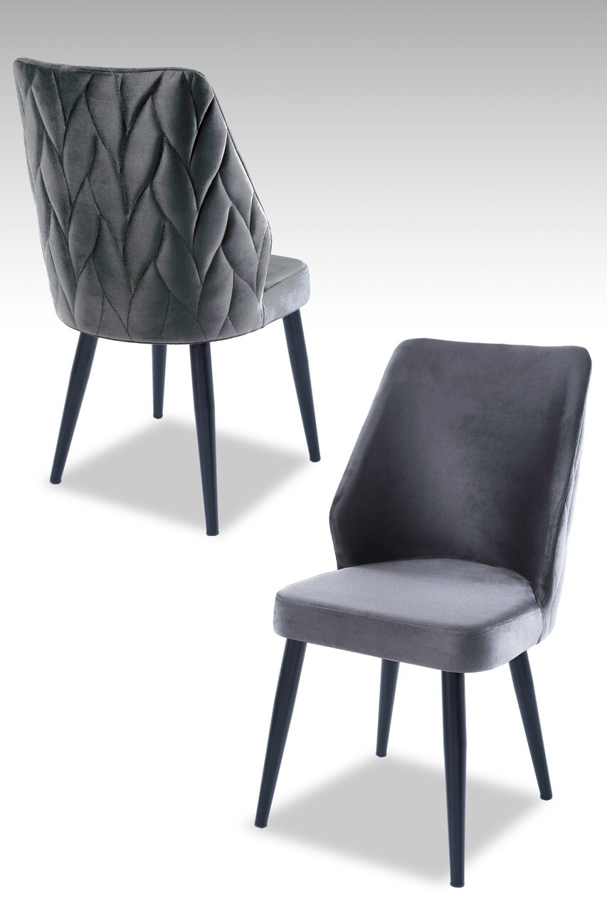 Set scaune 2 piese, Beckley, Pufi, Gri/Negru