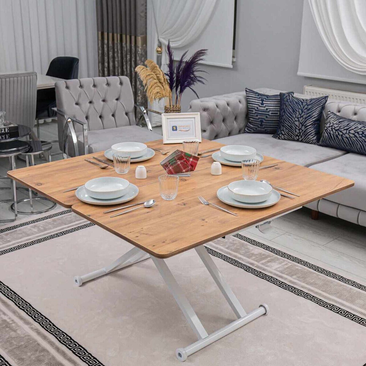 Masuta de cafea, Hanah Home, Home Ext, MDF, Pin / Alb — imaginea 2