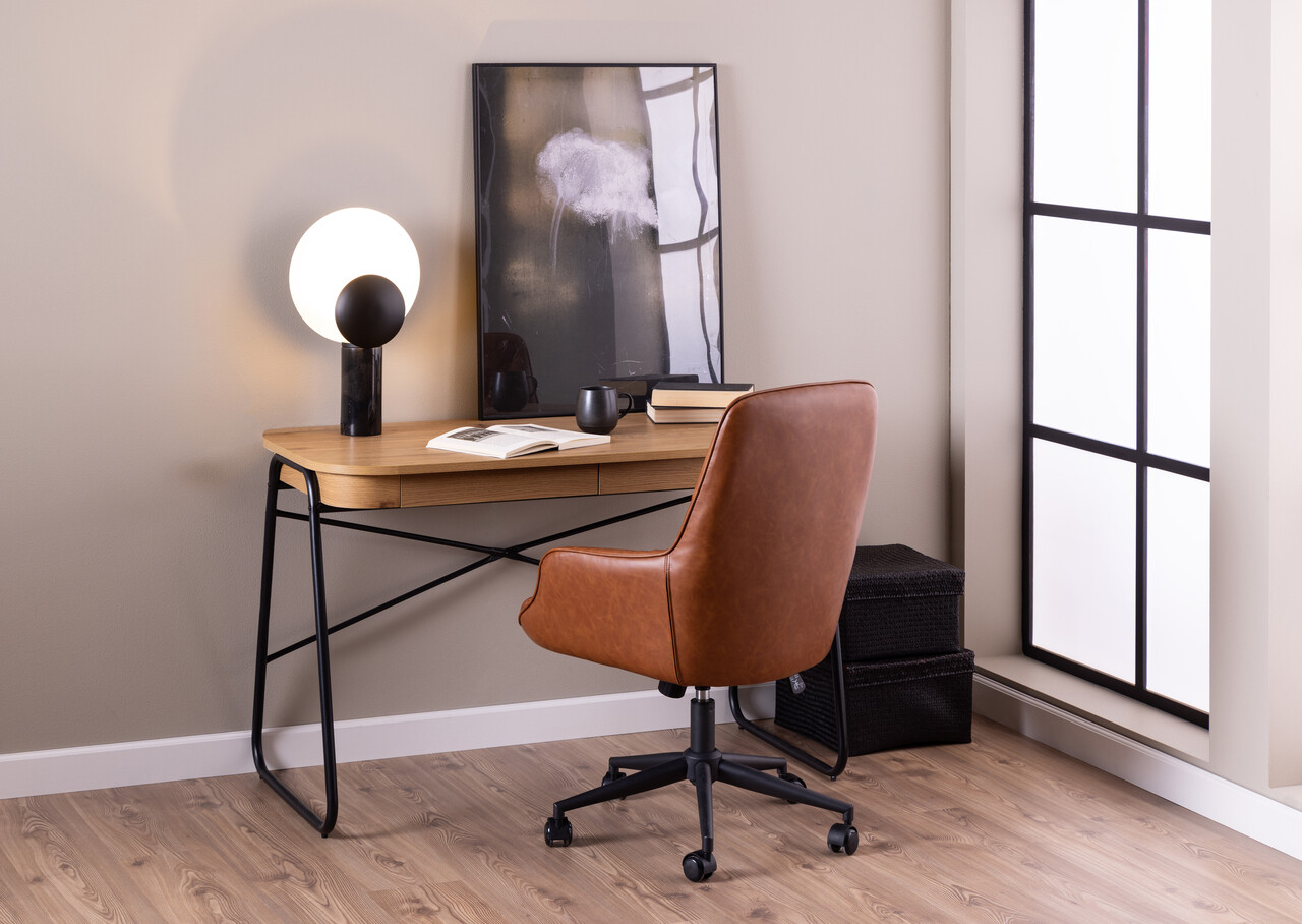 Scaun de birou Erik, Actona, 60x67.5x106 cm, rotativ, piele ecologica/otel, brandy - view 5