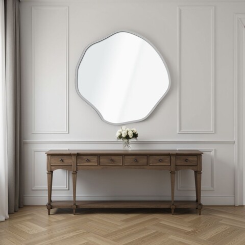 Oglinda decorativa, Lumisfera, Bowed 40 x 40, 40x40 cm, Cadru MDF, Argintiu