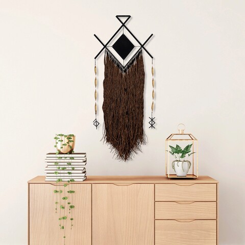 Decoratiune de perete, xshaman, macrame, metal, negru/maro