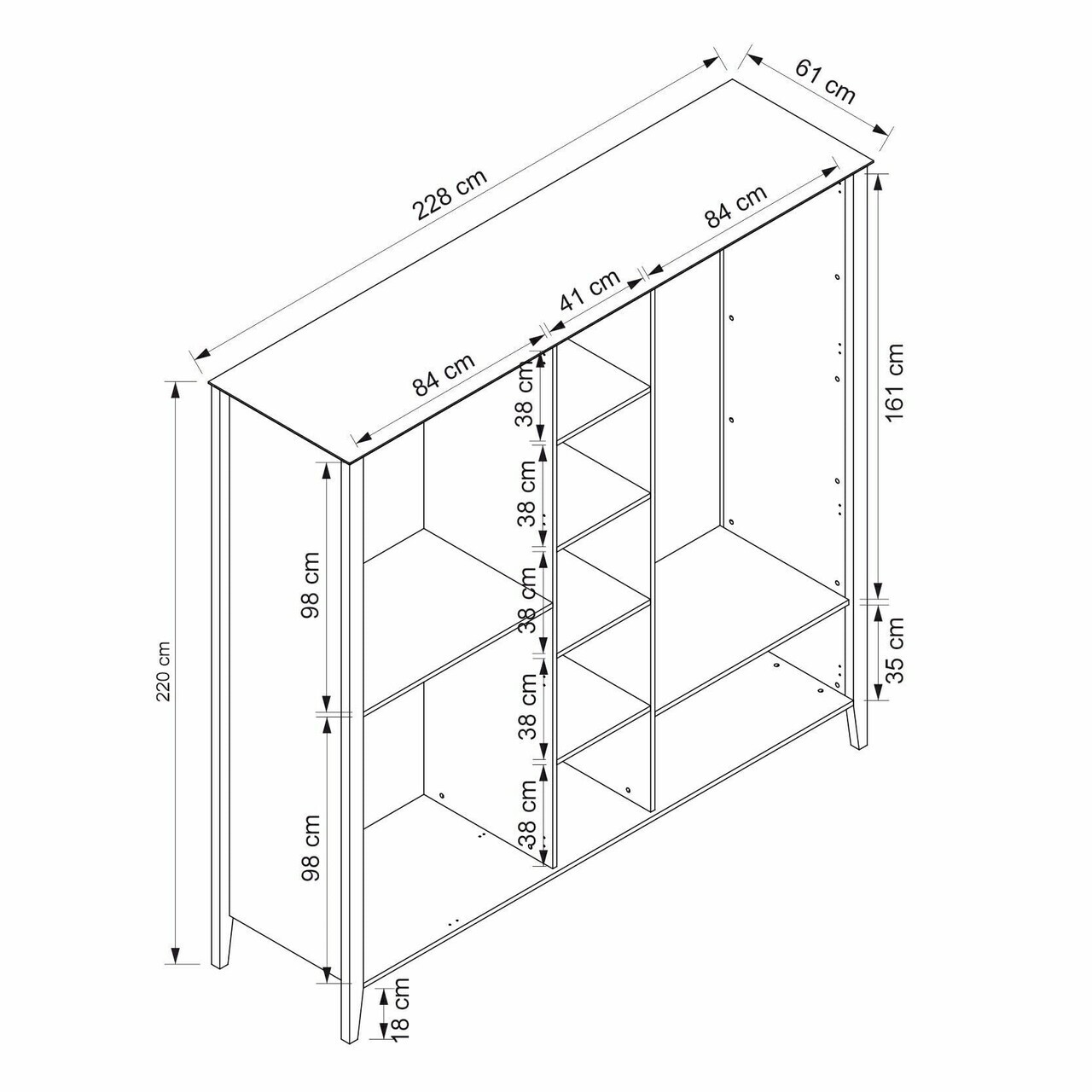 Dulap pentru haine, Hanah Home, Marlo, 228x220x61 cm, Coș adânc — imaginea 8