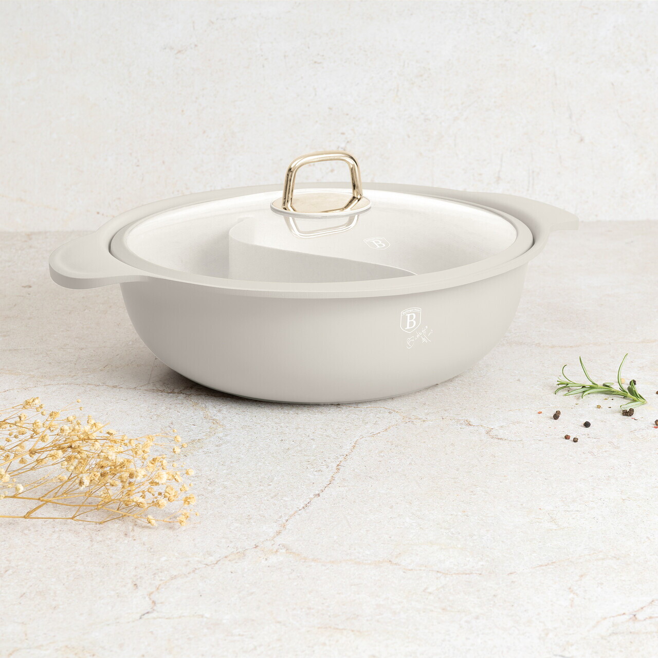 Oala cu capac Berlinger Haus, Sahara, 30x10 cm, 4.2 L, aluminiu turnat, crem mat - imagine 3