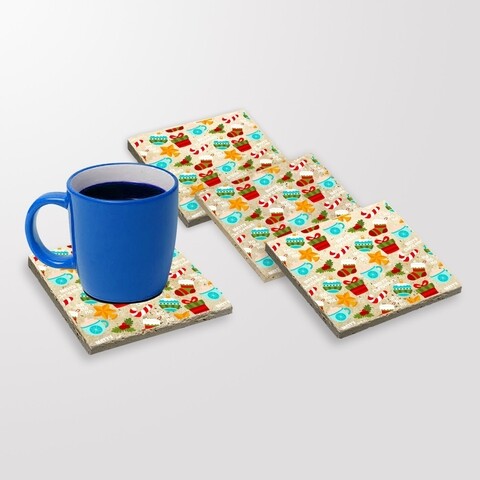 Set 4 suporturi de pahar TBA242848, Taylor, 10x10x1 cm, piatra, multicolor