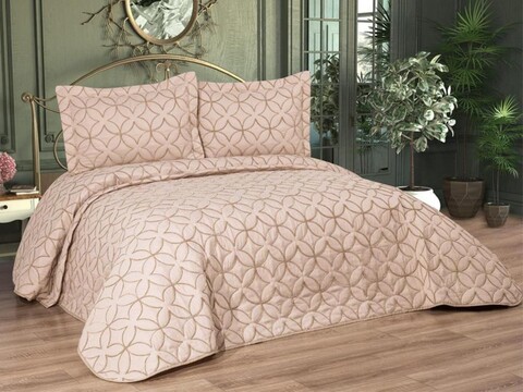 Set cuvertura de pat dubla 3 piese, Parolin - Beige, Dowry World, Bumbac