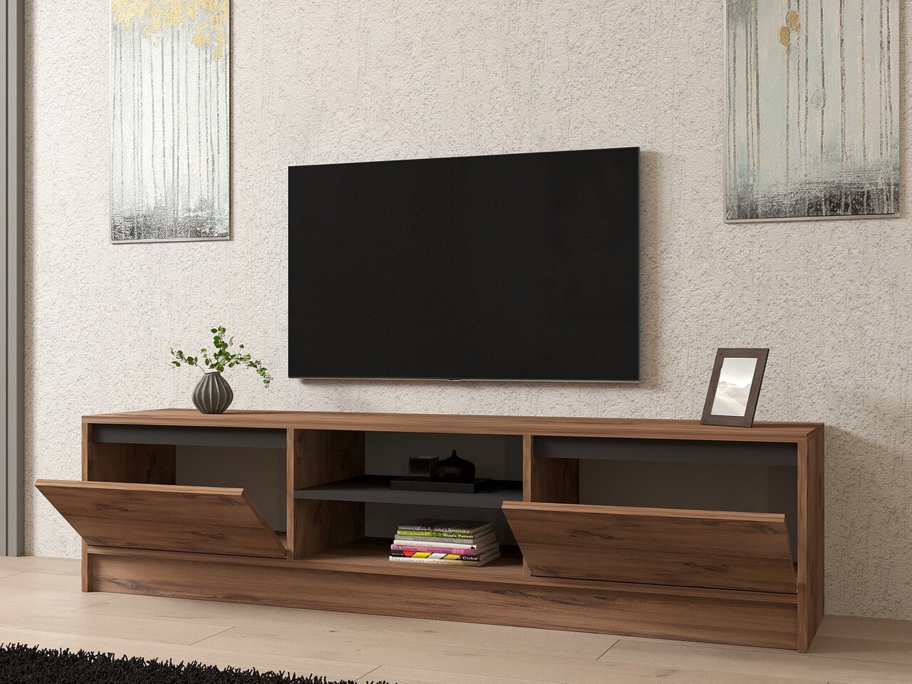 Comoda TV, Puqa Design, Isıl, 180x45x40 cm, PAL, Pin Atlantic / Antracit - 1 | YEO