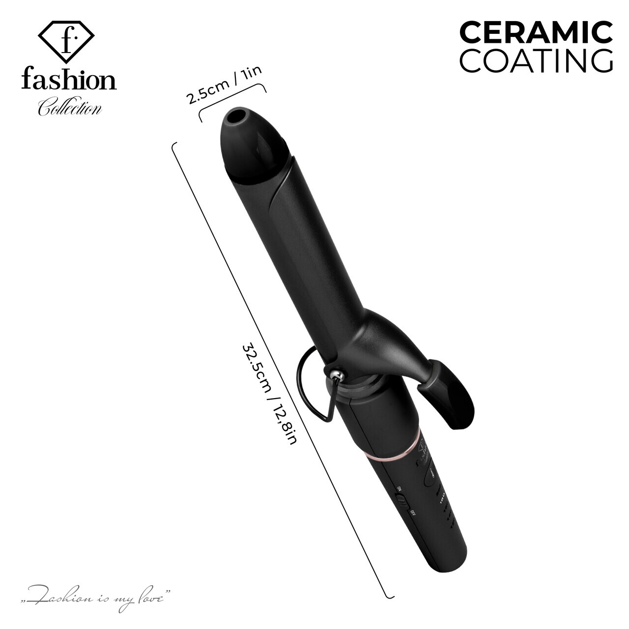 Ondulator de par Fashion TV, Matte Black-Rose Gold, 50-55W, 200°C, 5 trepte de temperatura, invelis ceramic, negru - imagine 5