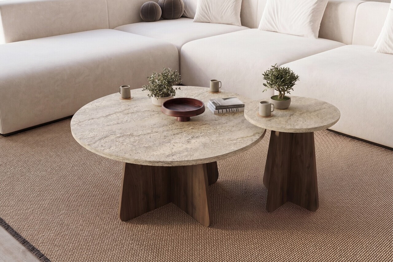 Set masute de cafea, Hanah Home, Penti, Travertin / Nuc — imaginea 2