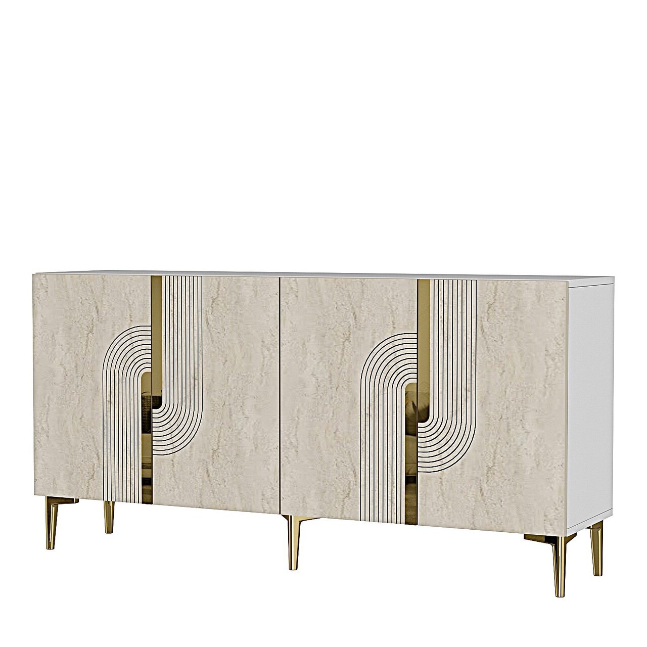 Consola, Hanah Home, Meyra 150, 150x75x32 cm, PAL , White / Travertine / Gold - view 4