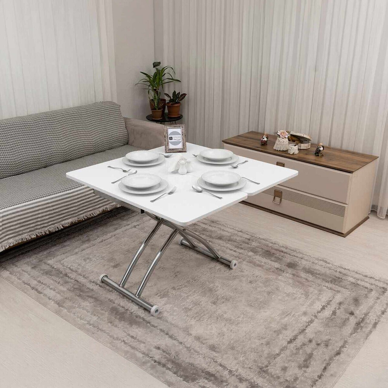 Masuta de cafea, Hanah Home, Mini Juppo Ext, MDF, Alb / Crom — imaginea 3