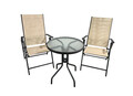 Set mobilier de gradina 3 piese Texas, Heinner, 60x71 cm/56x68x105 cm, otel/sticla/textil, bej/negru