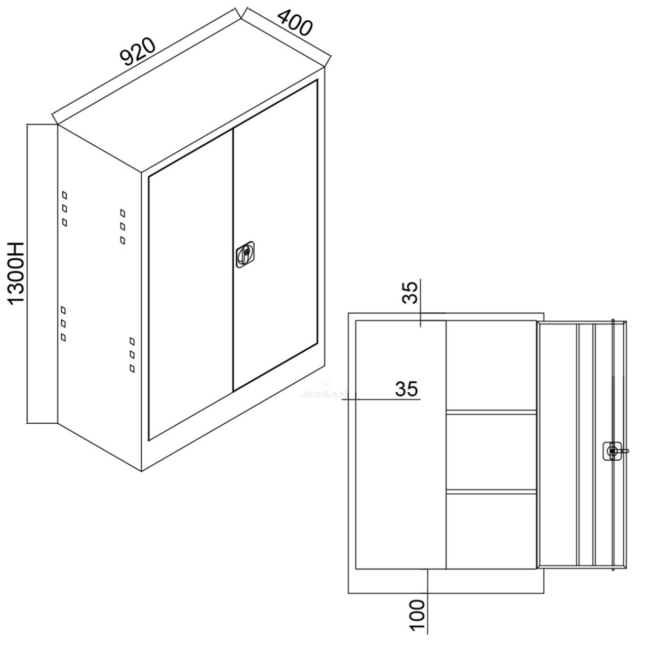 Dulap de depozitare cu incuietoare, Shelvoria, Js1002Kı, 92x130x40 cm, Otel, Gri/Roșu