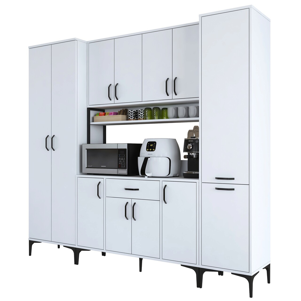 Dulap multifunctional, Rani, JE132, 220x198.6x40 cm, PAL, Alb