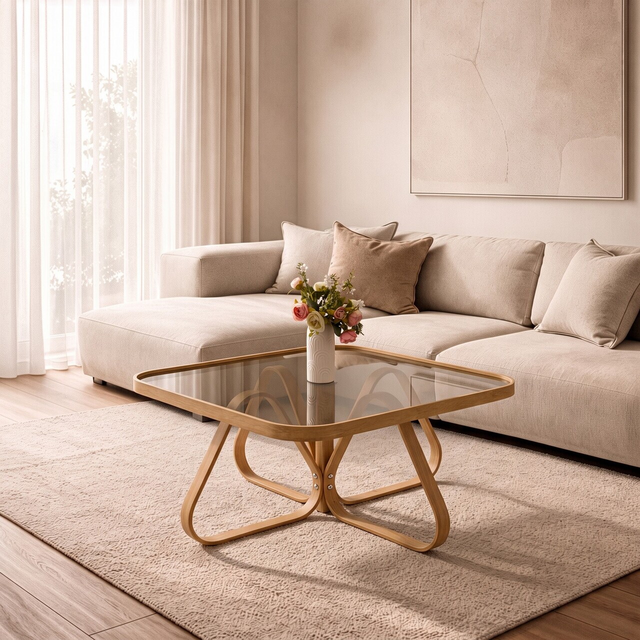 Masuta de cafea, Hanah Home, Dubai 90, 90x48x90 cm, LEMN MASIV DE STEJAR, Stejar