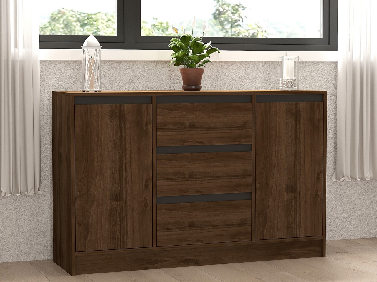 Consola, Puqa Design, Onat, 140x90x40 cm, PAL, Nuc / Antracit
