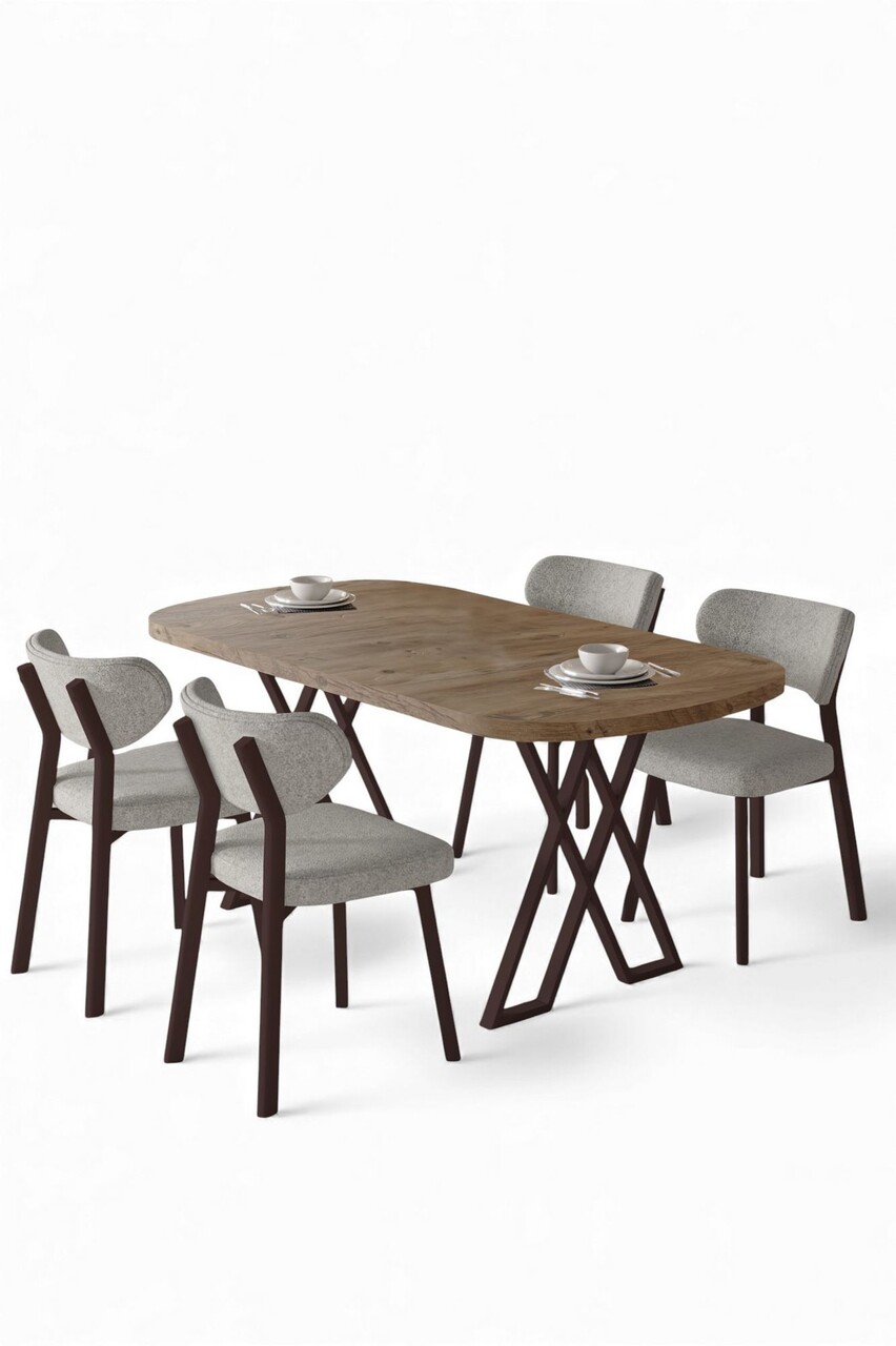Set masa si scaune (5 Pieces), Hanah Home, Axton, Pin Atlantic / Gri - view 2