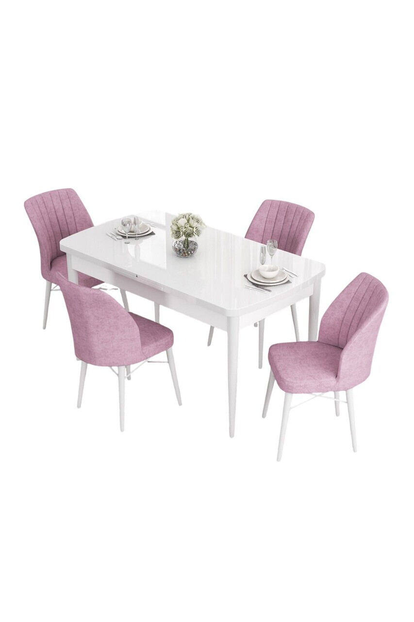 Set masa extensibila si scaune (5 piese), Hanah Home, Eva, Alb/Roz — imaginea 2