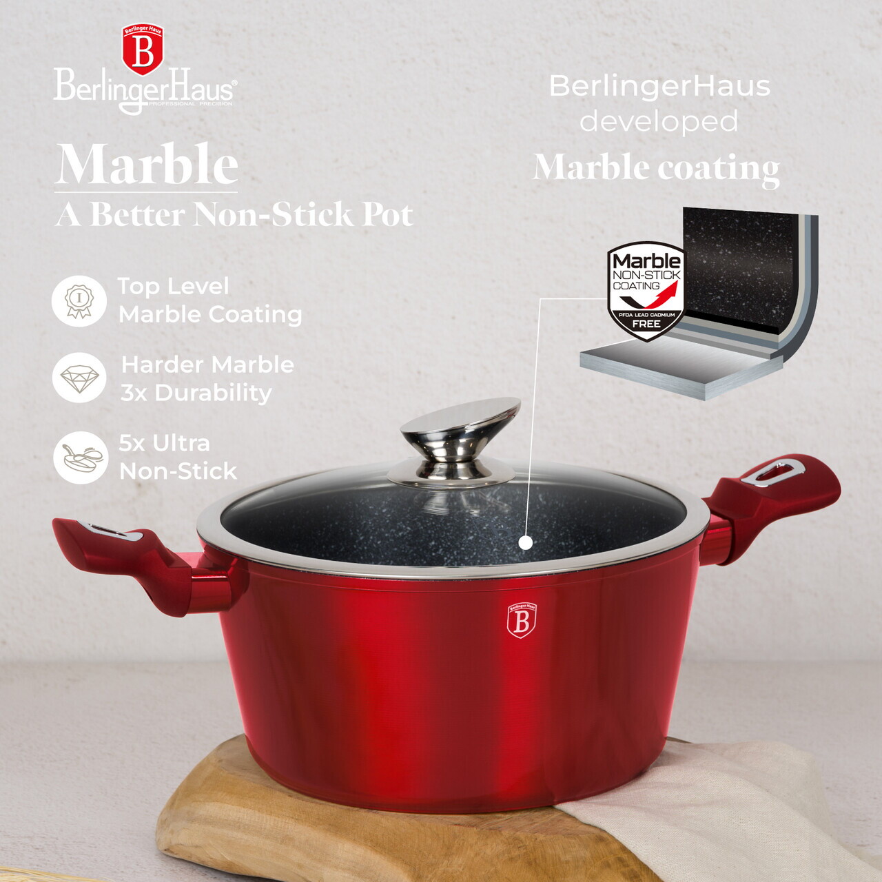 Set pentru gatit Berlinger Haus, Burgundy, 13 piese, aluminiu forjat, rosu - imagine 10
