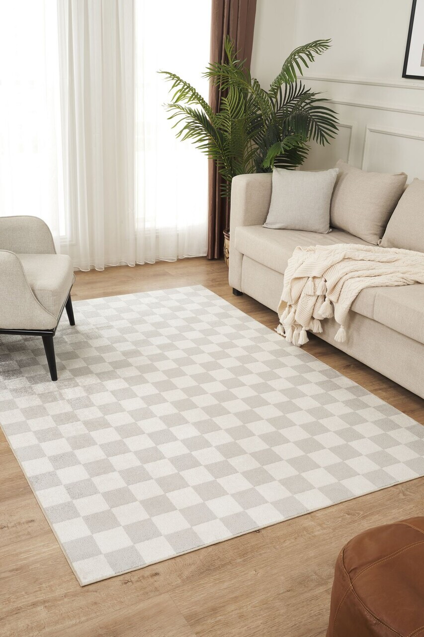 Covor, Damas 4002, 80x300 cm, Poliester, Crem / Gri