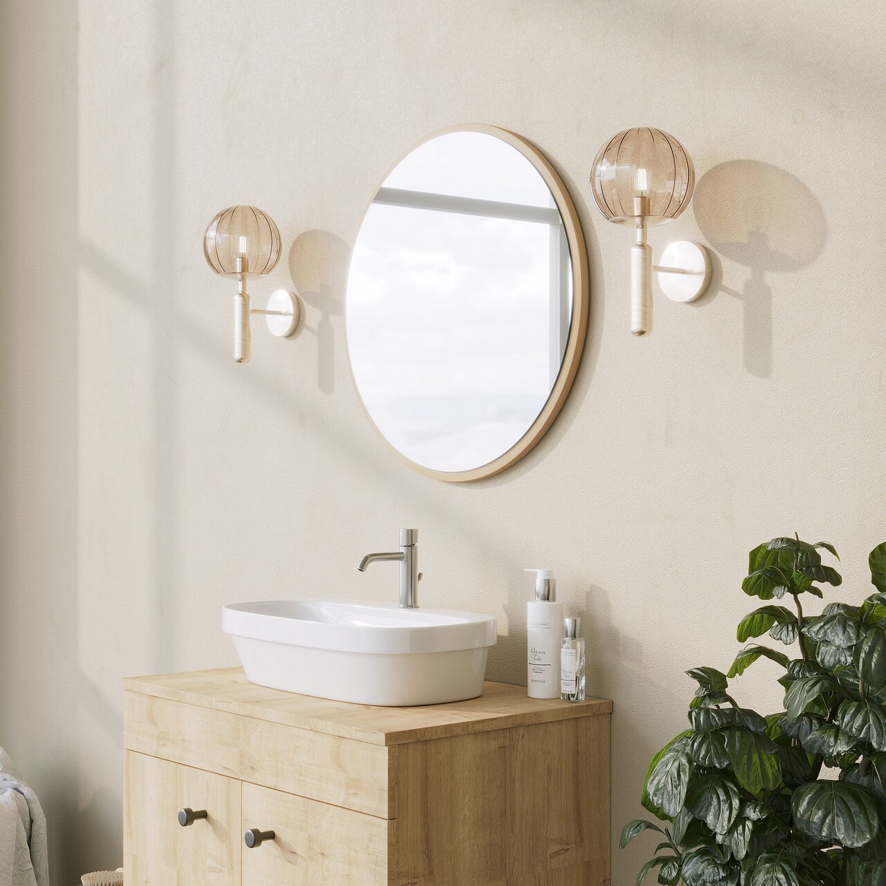 Oglinda decorativa, Neostill, Round, 60x60x1.2 cm, 100% CARTON DURO, Bej - 1 | YEO