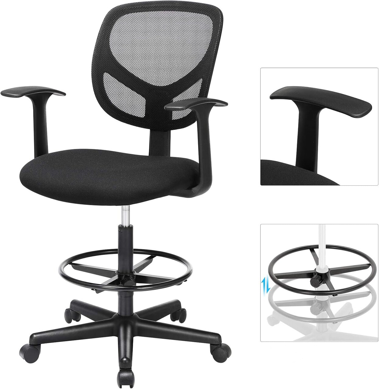 Scaun de birou ergonomic, Songmics, 64x64x97-117 cm, max 120 kg, negru - imagine 5