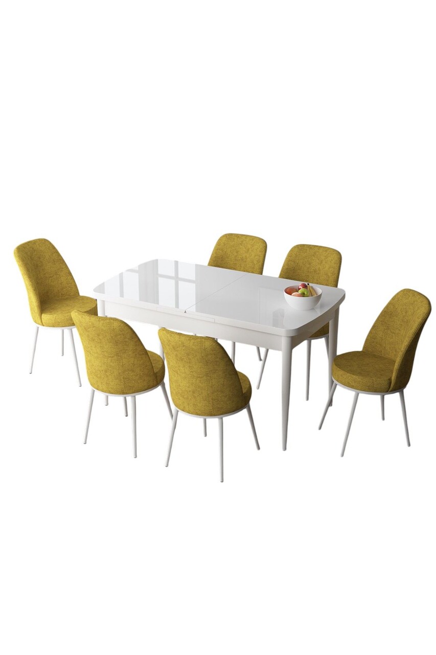 Set masa extensibila si scaune, Hanah Home, Zen, Alb/Muștar - view 2