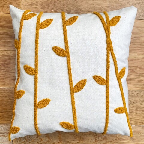 Husa de perna, straw organic woven punch pillow cover, bumbac, galben mustar