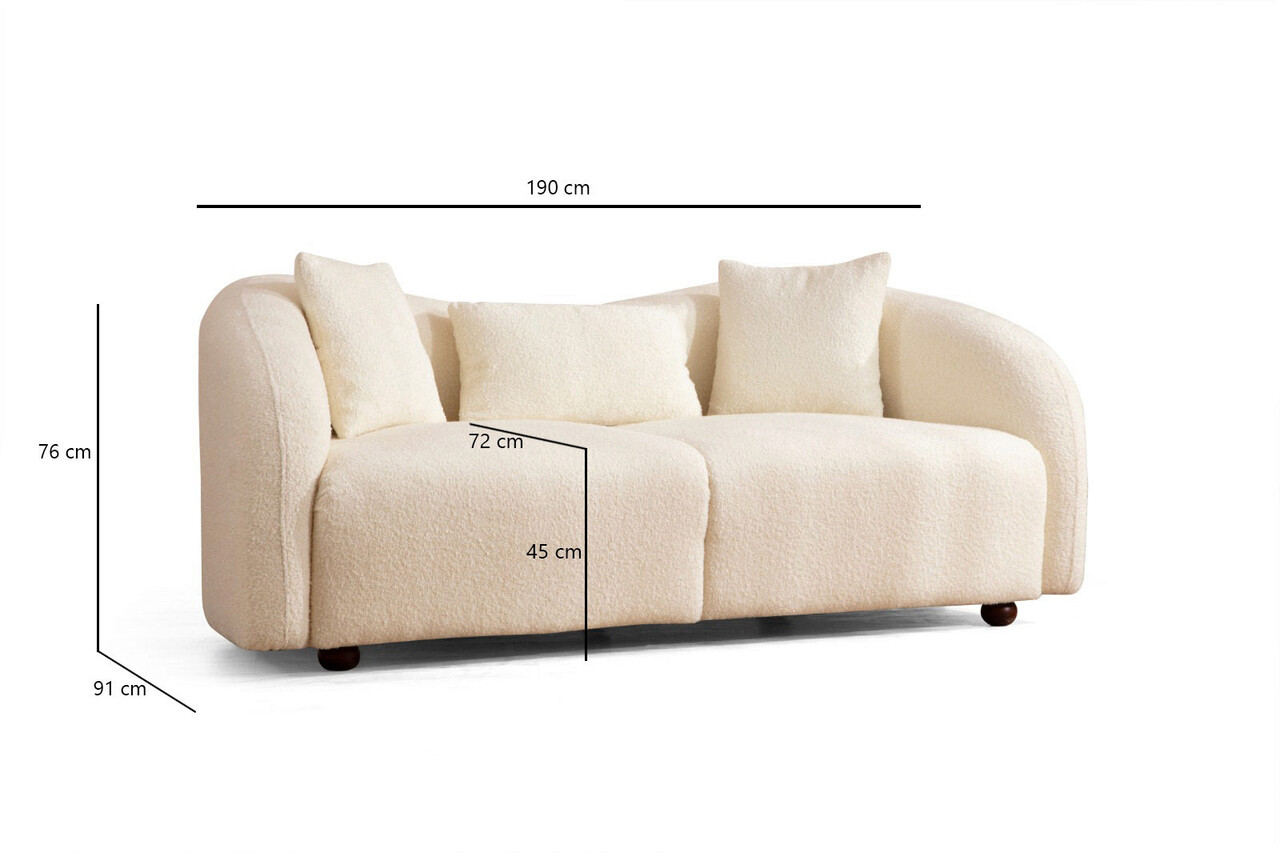 Canapea 2 locuri, Hilena, 569HLN1137, Lemn de fag / PAL, Crem
