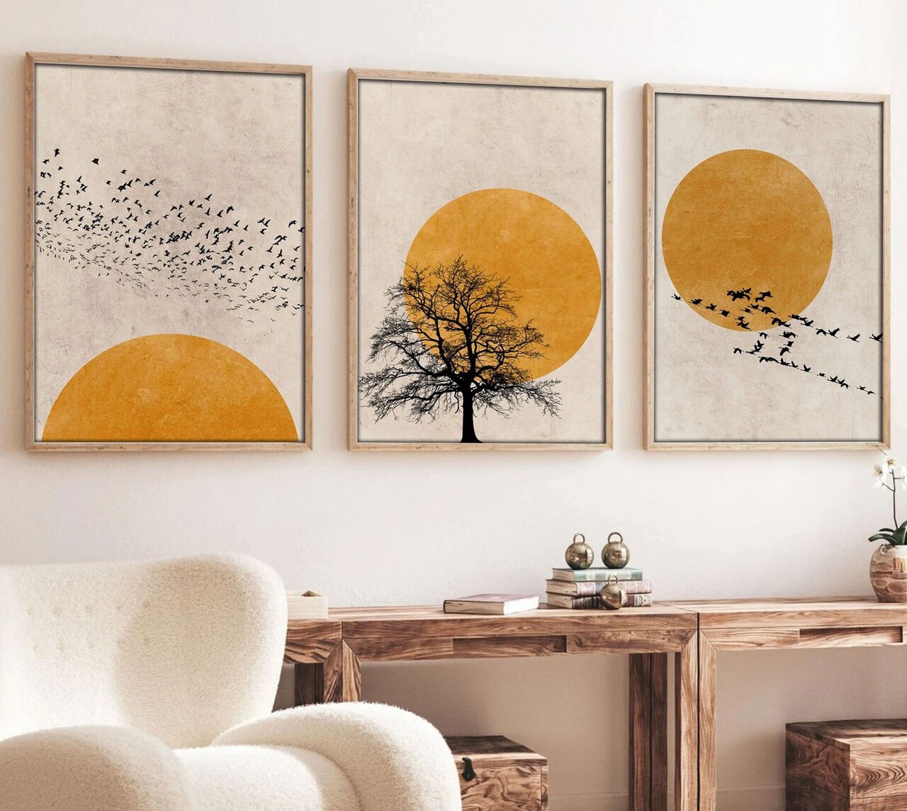 Set 3 tablouri decorative Huhu147 Cadru: 100% LEMN MASIV (Grosime: 25 cm) Multicolor