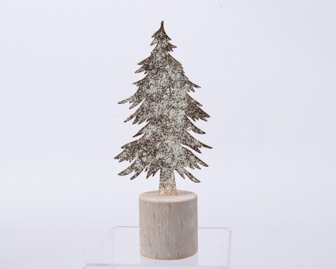 Decoratiune Tree on wooden stand, Decoris, 10x6x24 cm, metal