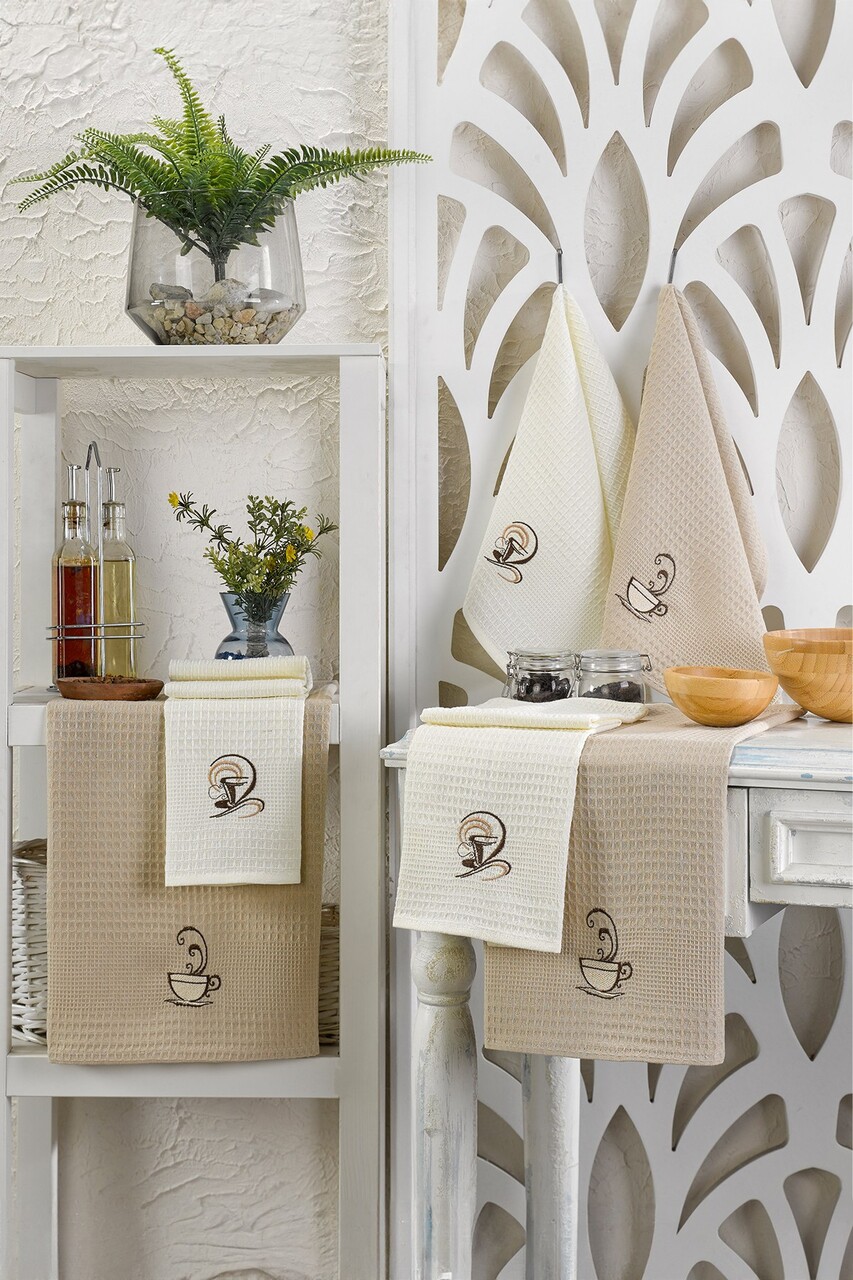 Set prosoape de bucatarie, Eponj Home, Coffee, Bumbac, Multicolor