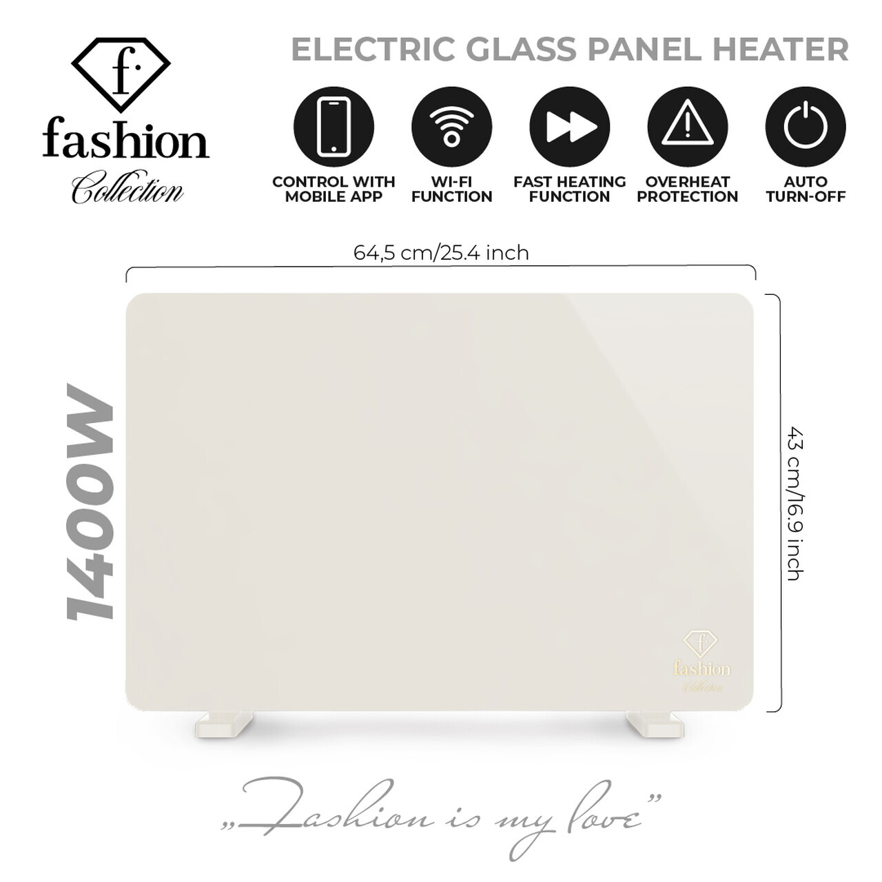 Panou electric de incalzire Fashion TV, Sahara, 64.5x6.6x43 cm, 1400W, sticla securizata, crem - view 11