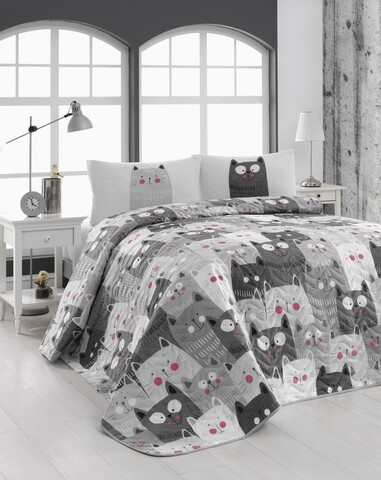 Set cuvertura cu 2 fete de perna, Eponj Home, Duvarda Kediler 143EPJ67511, 220 x 240 cm, amestec bumbac, multicolor 143EPJ67511 imagine 2022