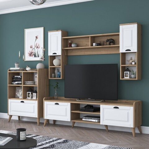 Mobilier living, Wren, AA101 – 2554, 3 corpuri, pal melaminat, alb/nuc mezoni.ro