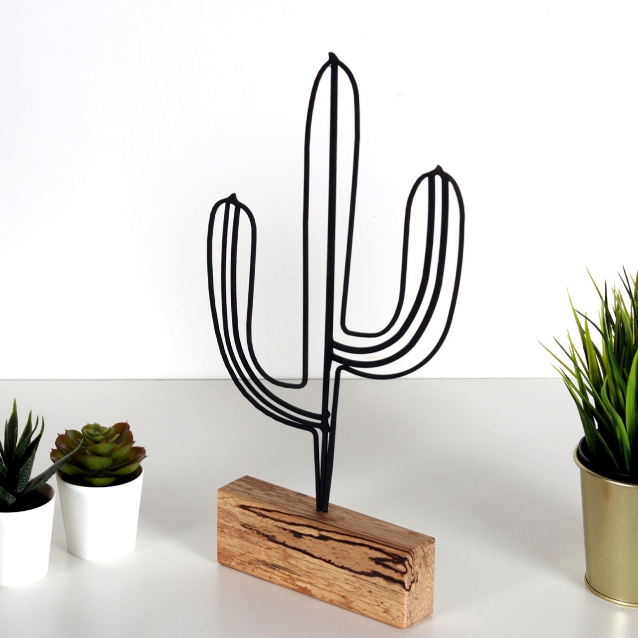Decoratiune, Cactus, 17x37x3.5 cm, Metal, Negru - 1 | YEO