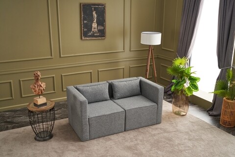 Canapea fixa moduler ikili koltuk, balcab home, 2 locuri, 80x60x72 cm, lemn, gri