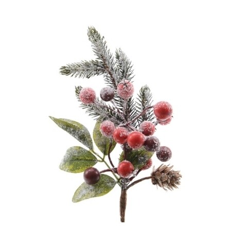 Decoratiuni Berries snow, Decoris, 5x8x24 cm, verde/rosu
