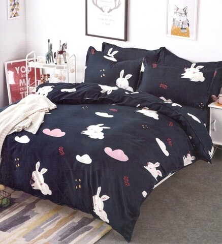 Lenjerie de pat dubla, king size, 4 piese, bs022, policoton, multicolor