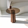 Masuta de cafea, Neostill, Thales, 50x50x50 cm, Sticla temperata, Bronz / Nuc