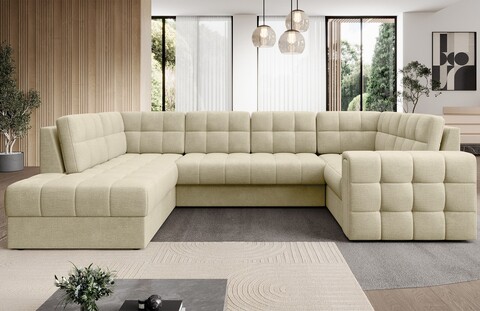 Coltar extensibil stanga 5 locuri ELTAP, LT-04MO, Blewett, 299x198x82 cm, lemn/poliester, bej