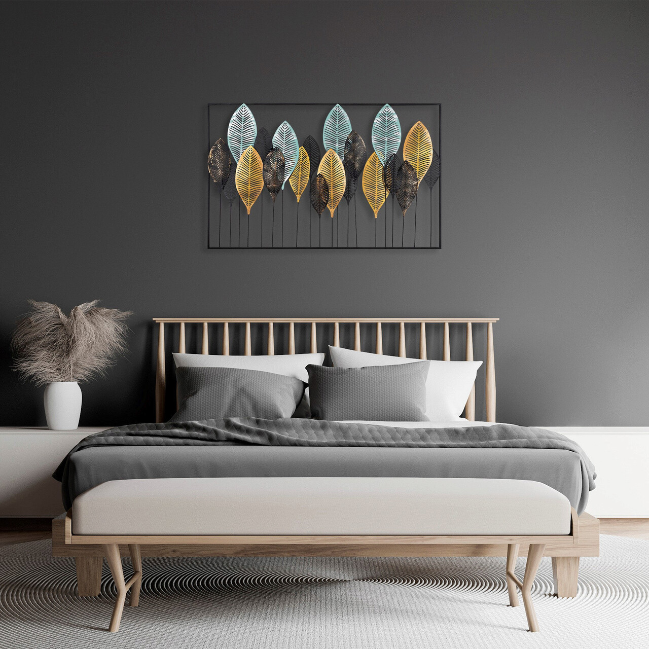 Decoratiune de perete, Sinuate, Metal, Dimensiune: 122 x 76 cm, Multicolor - 1 | YEO